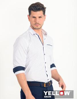 Camisa Yellow Skin 7234 Blanca detalles celestes para hombre