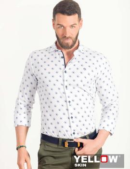 Camisa Yellow Skin 7284 blanca flores marinas para hombre