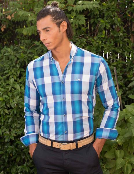 Camisa La Vespita 4674 azul cuadros hombre