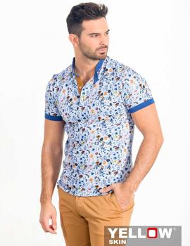 Polo Yellow Skin 7402 azul estampado para hombre