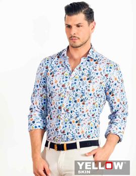 Camisa Yellow Skin 7338 blanca estampada para hombre