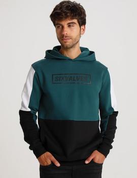 Sudadera Six Valves CORTES  con capucha verde para hombre