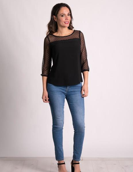 Blusa plumeti y puntilla negro