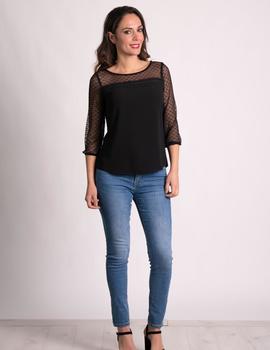 Blusa plumeti y puntilla en negro