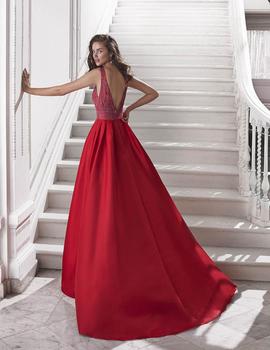 Vestido MARFIL encaje mikado rojo