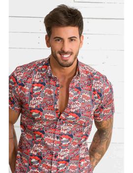 Camisa manga corta YELLOW SKIN8022 roja cómic para hombre