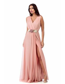 Vestido largo tul  rosa claro 2217