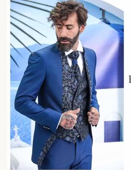 Traje de ceremonia PETRELLI azul brocados florales mao