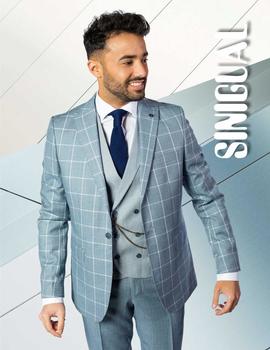 Traje 3 piezas SINIGUAL4395 celeste cuadros para hombre