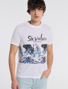 Camiseta SIX VALVES Tropical flores azules para hombre