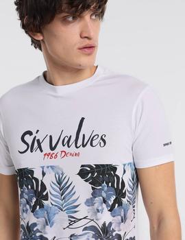 Camiseta SIX VALVES Tropical flores azules para hombre