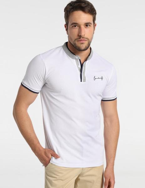 Polo Pique blanco cuello mao para hombre