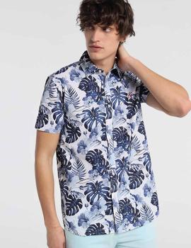 Camisa SIX VALVES Tropical flores azules para hombre