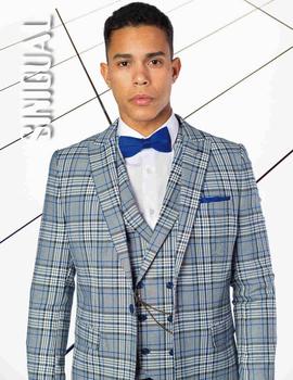 Traje con chaleco SINIGUAL 4392 gris cuadro azul para hombre