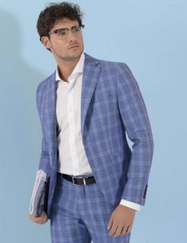 Traje ROBERTO BASSI Max azul cuadros celestes para hombre