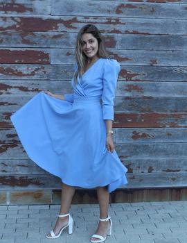 VESTIDO MIDI LISO CELESTE