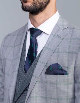 Traje con chaleco LINO CLEMENTE Zar gris cuadros verdes