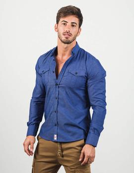 Camisa YELLOW SKIN 8252 azul bolsillos pecho para hombre