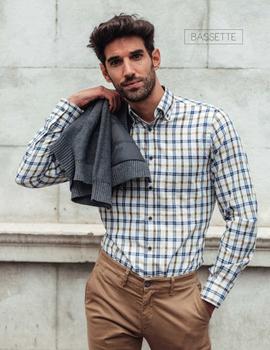 Camisa BASSETTE 21542 gris cuadros para hombre