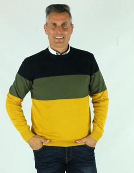 Jersey cuello redondo 358 tricolor mostaza para hombre