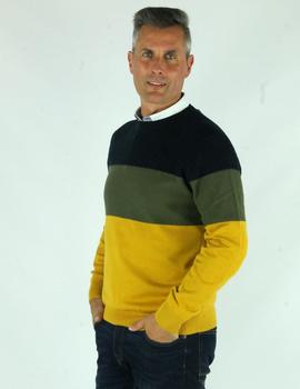 Jersey cuello redondo 358 tricolor mostaza para hombre