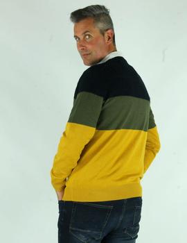 Jersey cuello redondo 358 tricolor mostaza para hombre