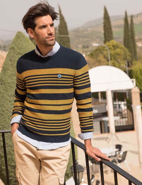 Jersey LA VESPITA 50563 marino rayas para hombre