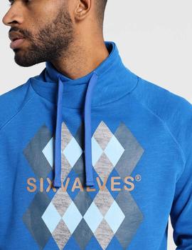 Sudadera cuello chimenea SIX VALVES azul rombos para hombre