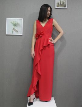 Vestido largo MONCHO HEREDIA péplum en rojo