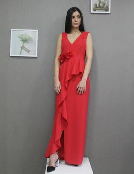 Vestido largo MONCHO HEREDIA péplum en rojo