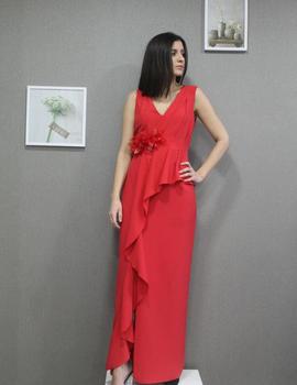 Vestido largo MONCHO HEREDIA péplum en rojo