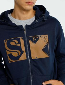 Sudadera SIX VALVES Cremallera con capucha marina