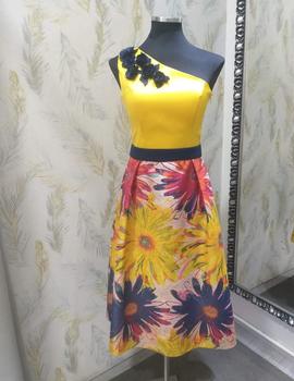 VESTIDO MIDI JACQUARD FLOR AMARILLO