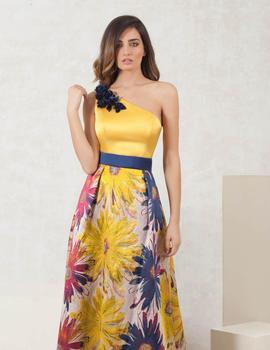 VESTIDO MIDI JACQUARD FLOR AMARILLO