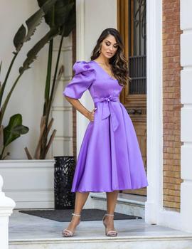 VESTIDO MIDI MIKADO LILA