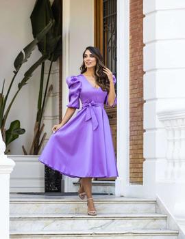 VESTIDO MIDI MIKADO LILA