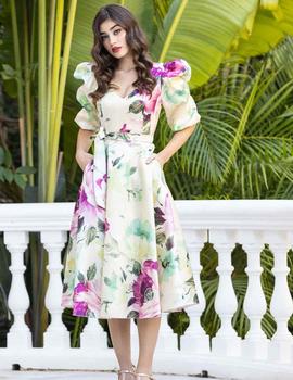 VESTIDO MIDI MIKADO FLORES