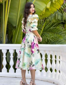 VESTIDO MIDI MIKADO FLORES