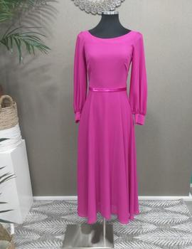 VESTIDO CUELLO BARCO FUCSIA