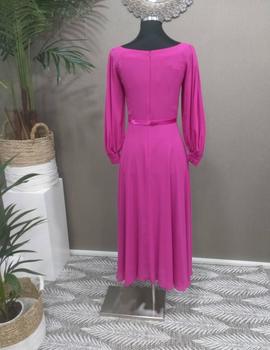 VESTIDO CUELLO BARCO FUCSIA