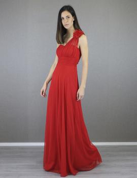 Vestido hombro flor rojo