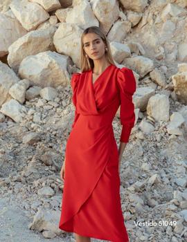 VESTIDO CRUZADO PLIEGUES ROJO
