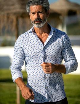 Camisa estampada lino Carlos Cordoba 62493 azul para hombre