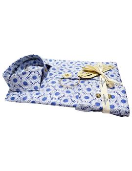 Camisa estampada lino Carlos Cordoba 62493 azul para hombre