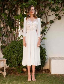 VESTIDO MIDI PLISADO BLANCO