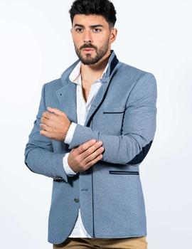 Americana cuello mao Sinigual 12587 celeste coderas azules