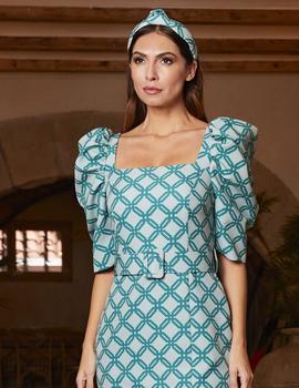 VESTIDO ESCOTE CUADRADO VERDE