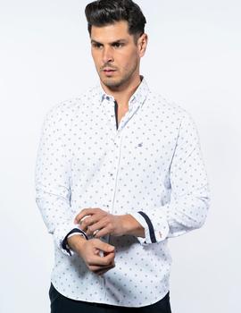 Camisa slim fit Sinigual 12501 blanca detalles marinos