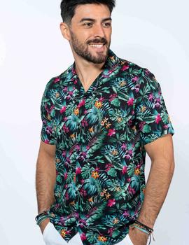 Camisa manga corta Sinigual 12559 verde estampada flores