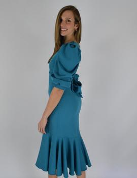 VESTIDO MIDI VOLANTE TURQUESA